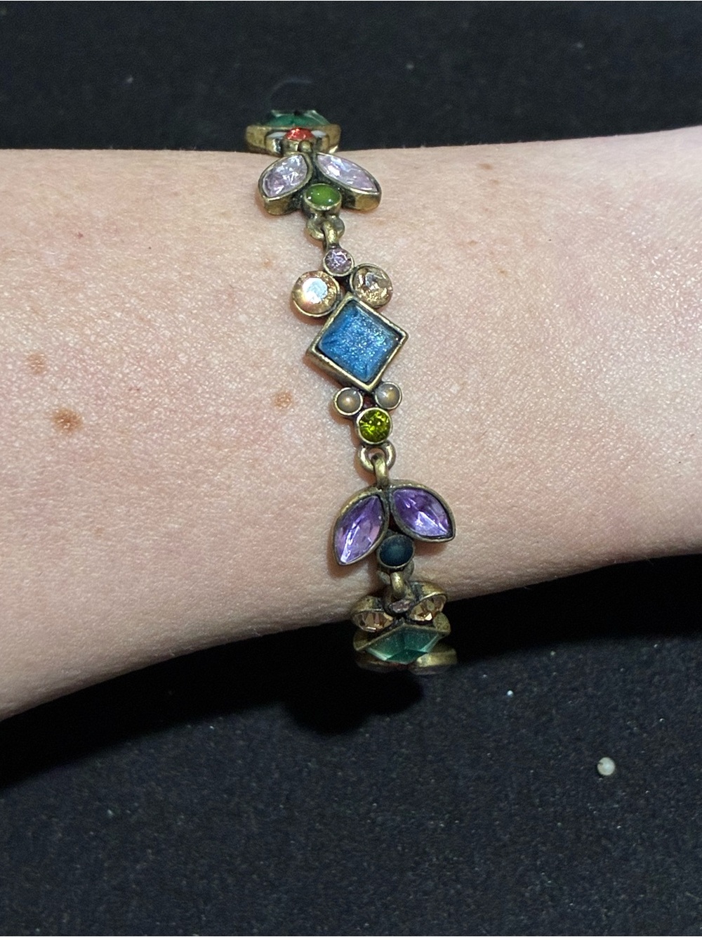 Vintage Napier Antiqued Gold Tone Rhinestone Bracelet